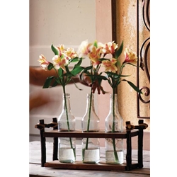 Wooden Tray with Three Glass Bottles