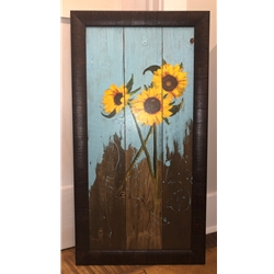 SUNFLOWERS ON WOOD II